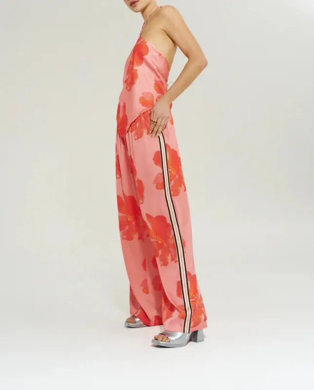 Peach Floral Wide-Leg Pants