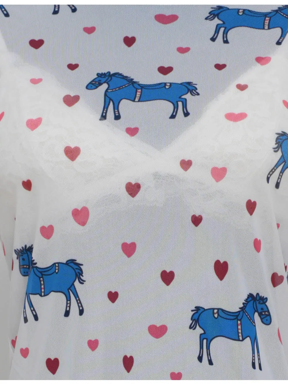 Valentine Heart Horse Sheer Pullover Mesh Top