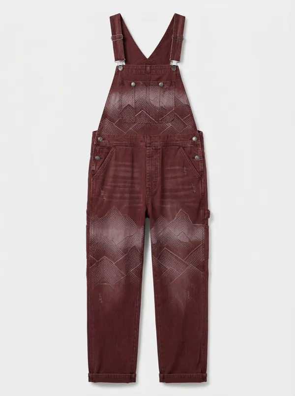 Mountain Print Denim Graphic Print Overalls