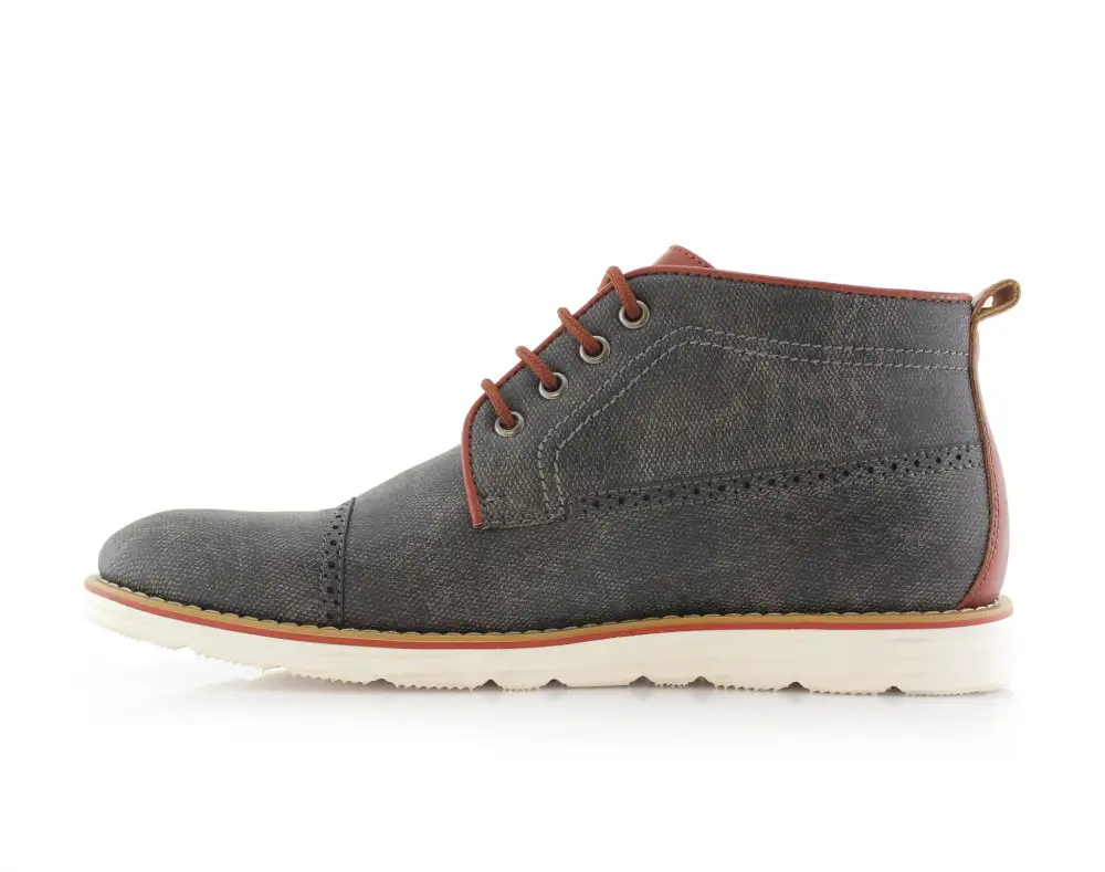 Faux-Leather Two-Tone Cap-Toe Ankle Boots