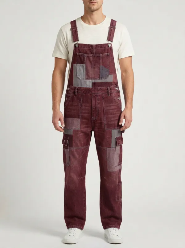 Patchwork Denim Cargo Bib Pocket Overalls