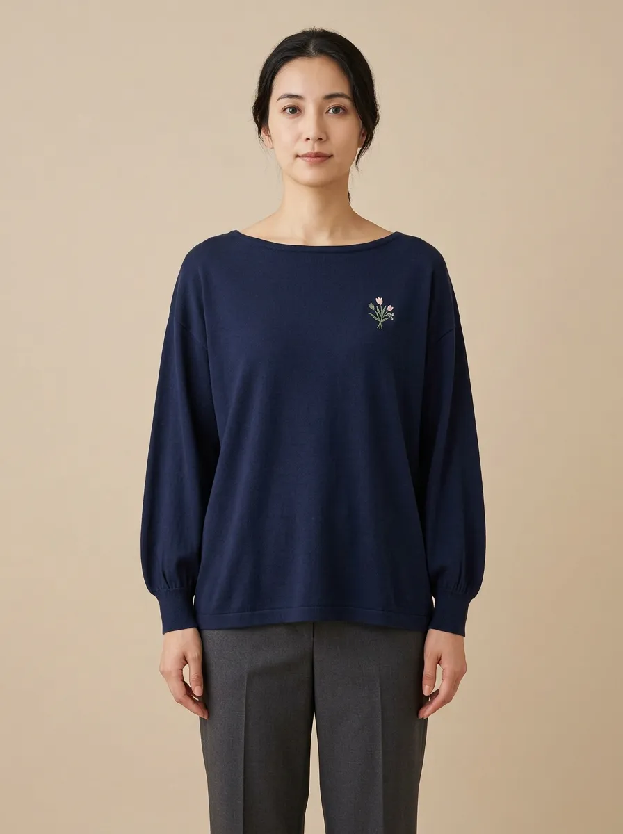 Women's Embroidered Floral Boat-Neck Sweater