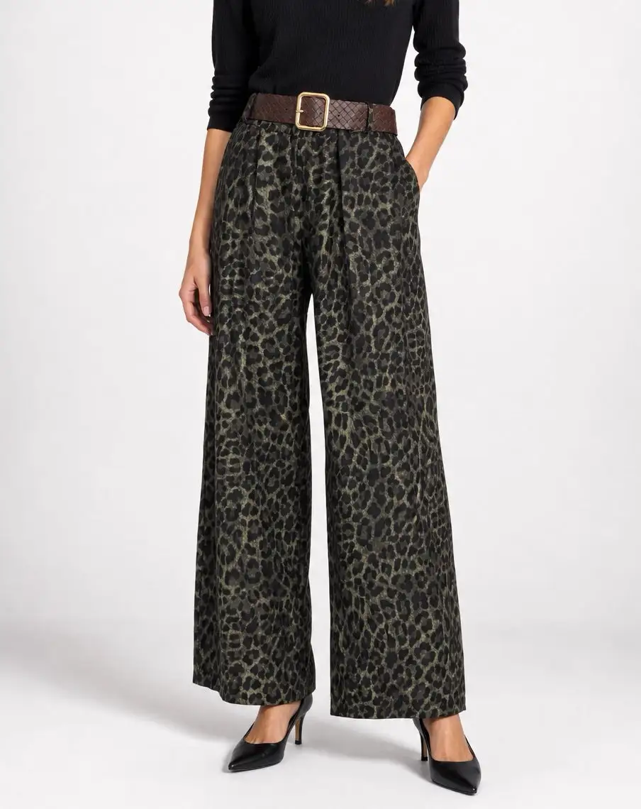 Wide Leg Print Leopard Print Trousers