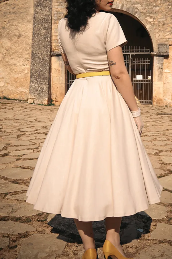 Cotton Blend Fit And Flare Short Sleeve Midi Dress