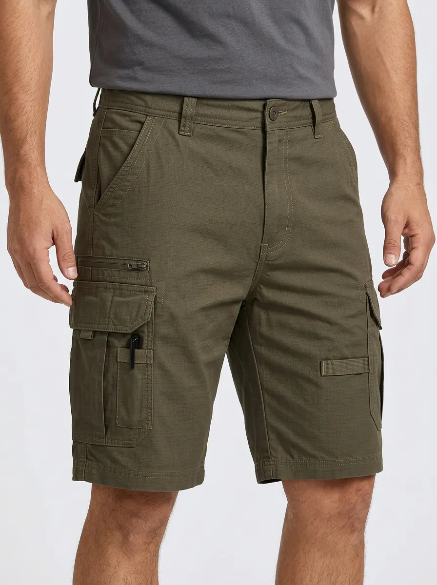 Men's Multi-Pocket Pen-Slot Zip-Fly Cargo Shorts