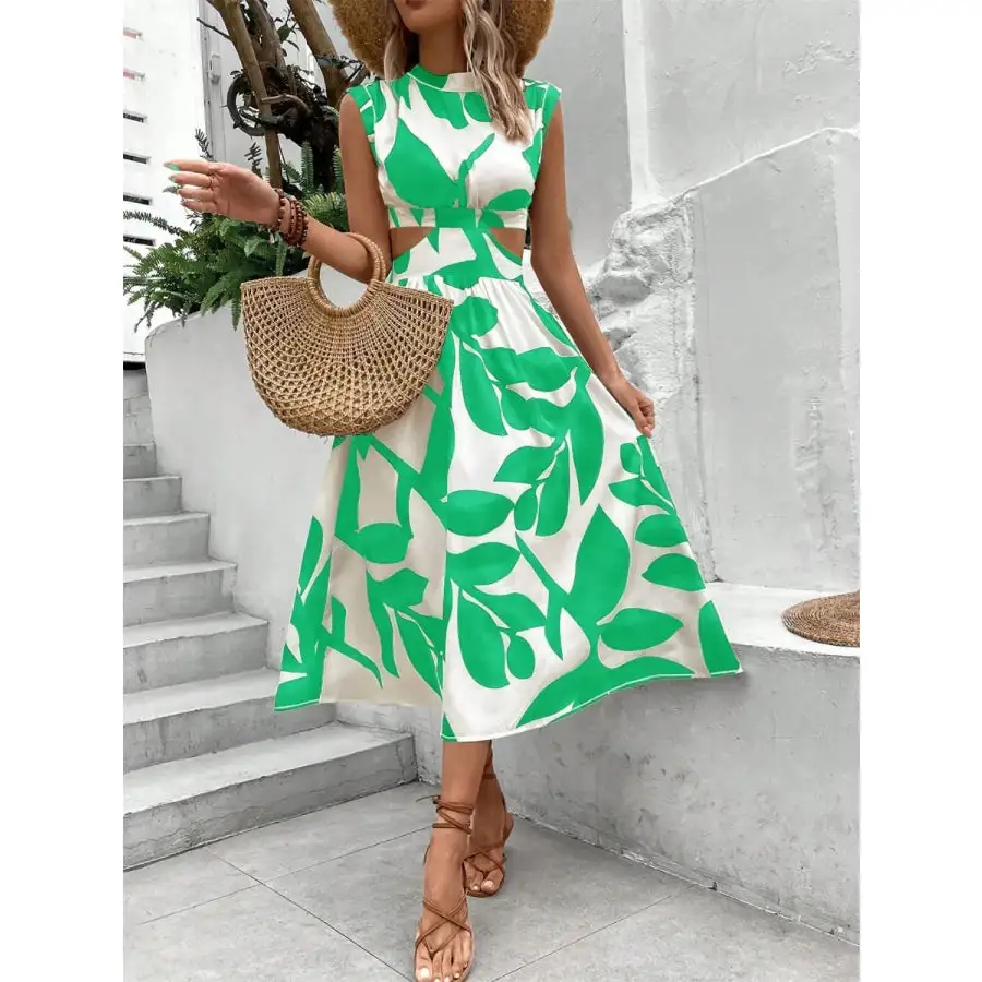 Cutout Cap Sleeve Midi Dress