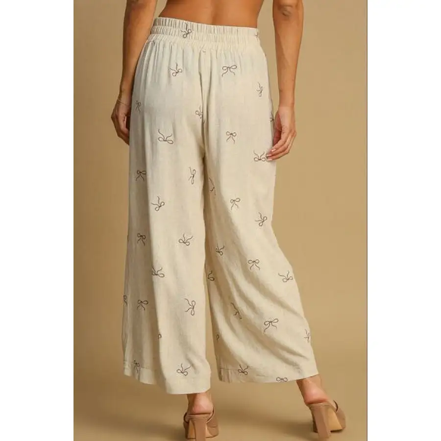 Full Size Lace Drawstring Embroidered Bow Wide Leg Pants Plus Size