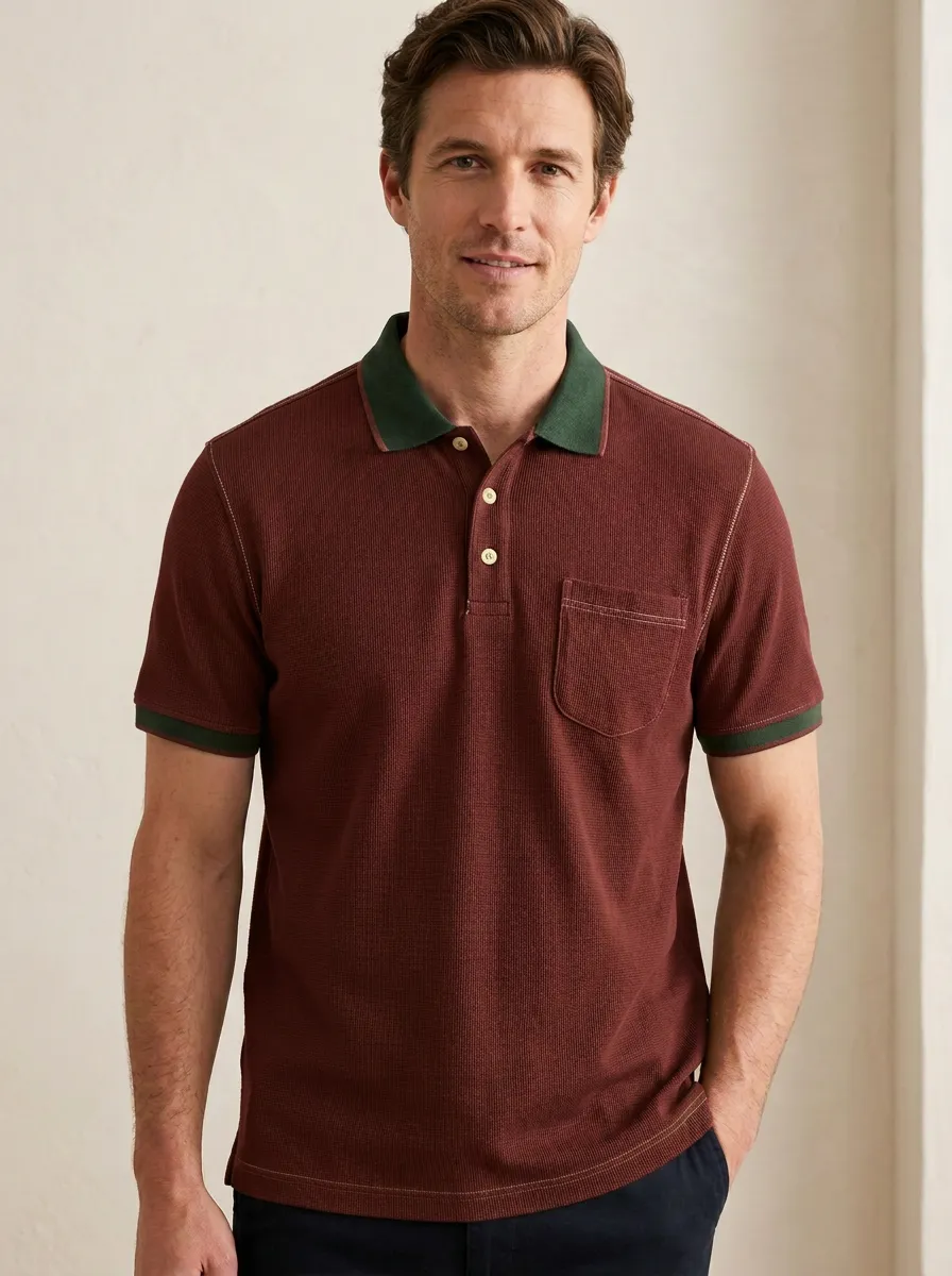 Men's Pocket Waffle-Knit Polo Shirt