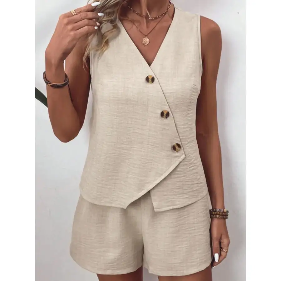 Relaxed Button Up Vest and Shorts Set