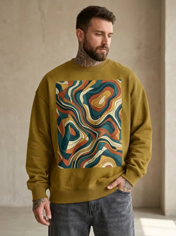 Retro Abstract Psychedelic Wavy Graphic Crewneck Sweatshirt