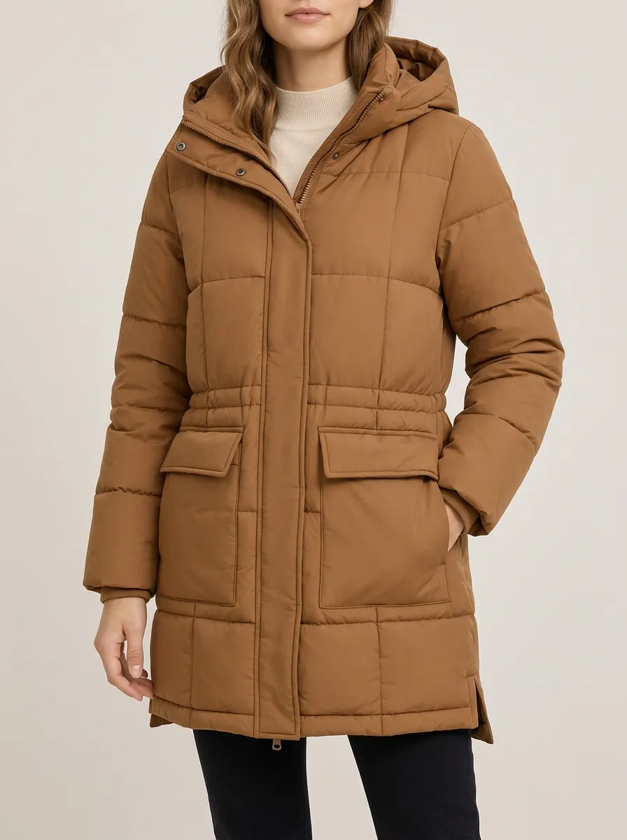 Women's easygoing Brown Hooded Puffer Coat