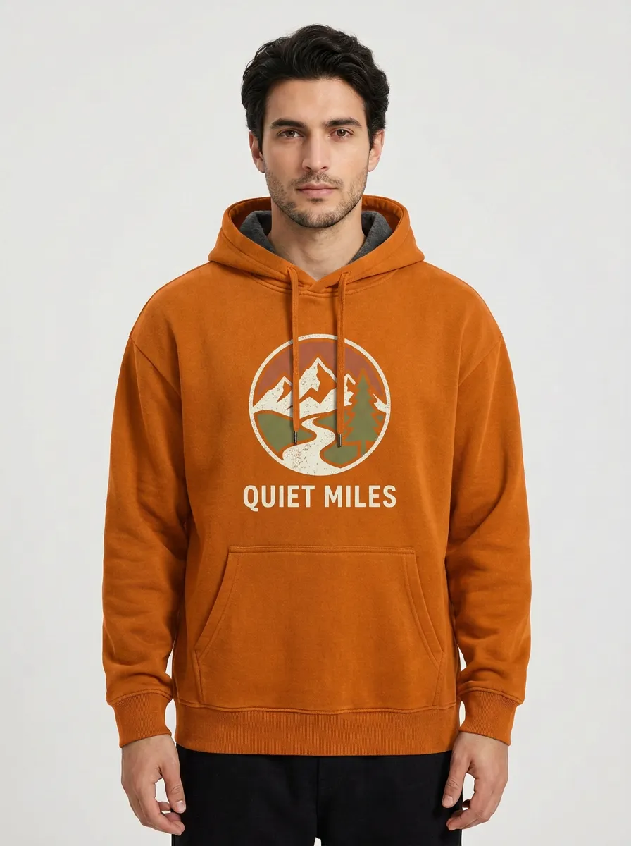 Men's Nature Hiking Lover Quiet Miles Mountain Forest Printed Hoodie