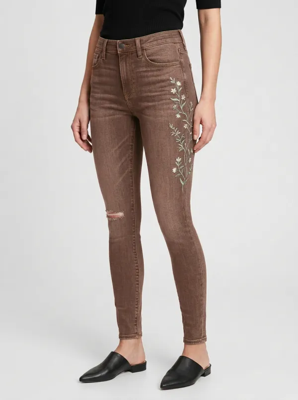 Women's Floral Grey Embroidered Printed Skinny Jeans