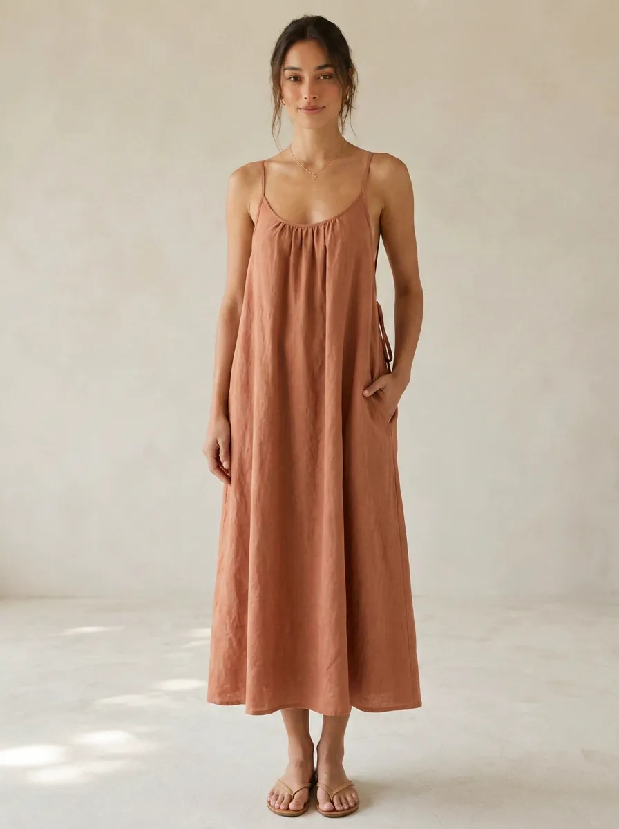Women's Casual Linen Midi Backless Dress