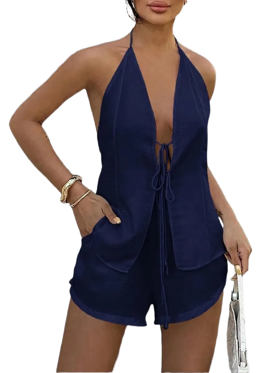 Women's Tie Back Top & Shorts Set