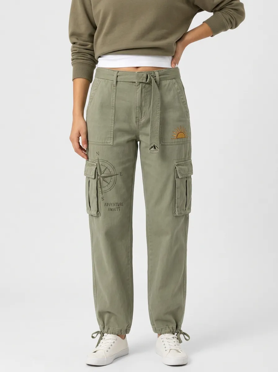 Women's Adventure Compass Sun Printed Cargo Pants Set