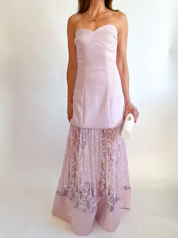 Lace Strapless Maxi Gown