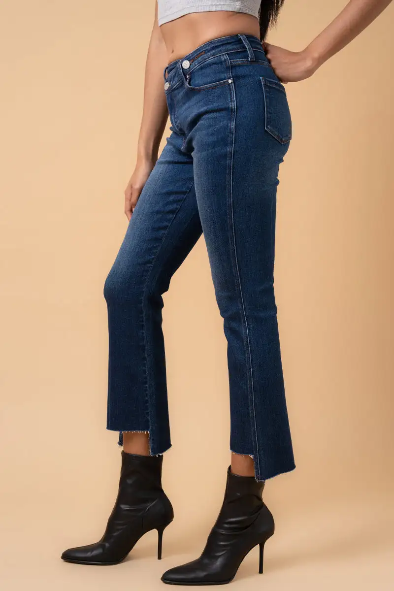 Women's Crossover Step Hem Flare Stretch Denim Jeans
