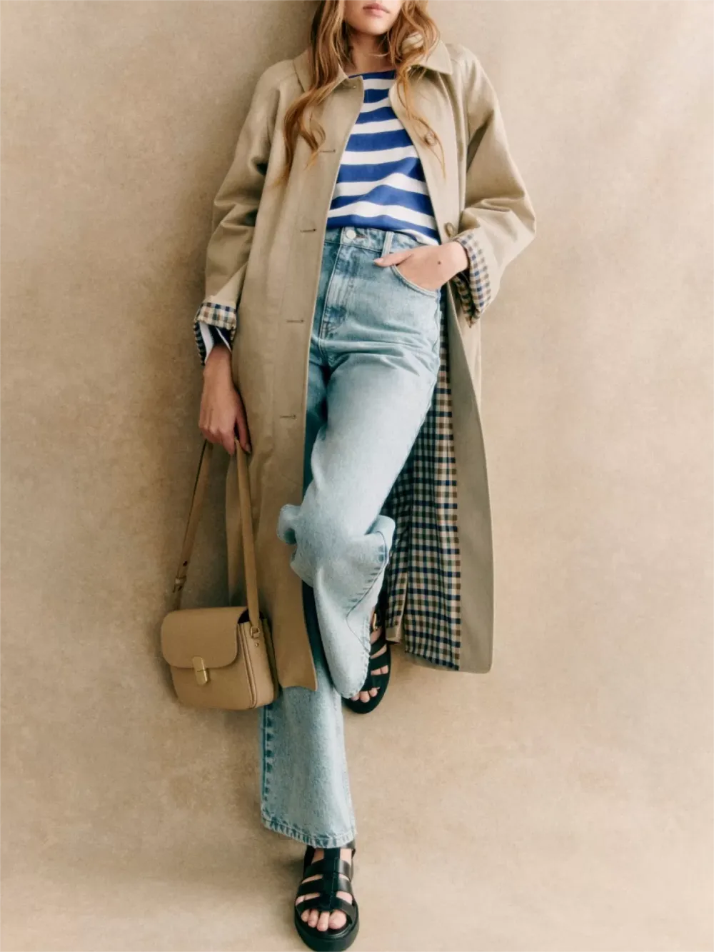 Khaki Trench Coat with Buttons