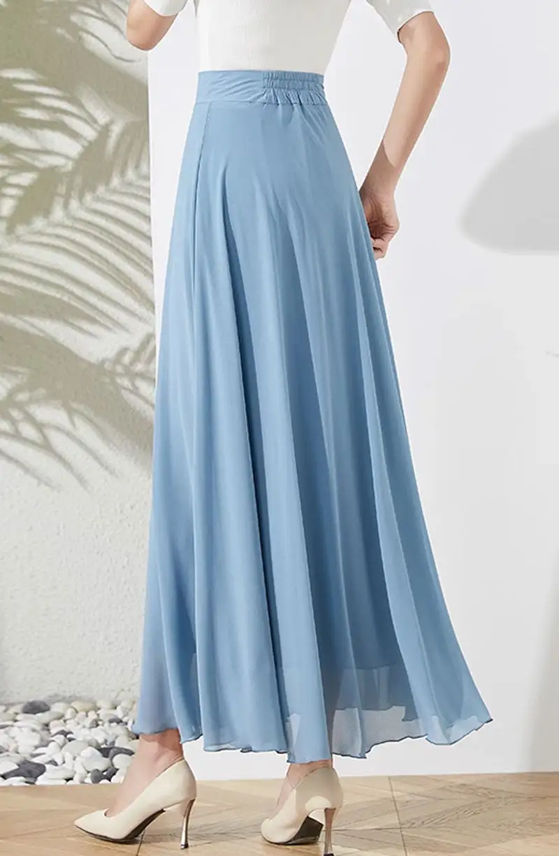 Chiffon A Line High Waist Midi Skirt