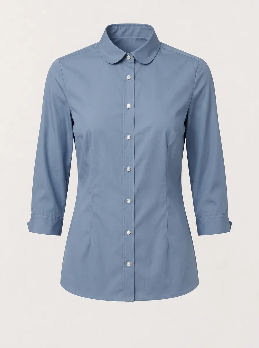 Women's Blue Peter Pan Collar 3/4 Sleeve Button-Down Shirt
