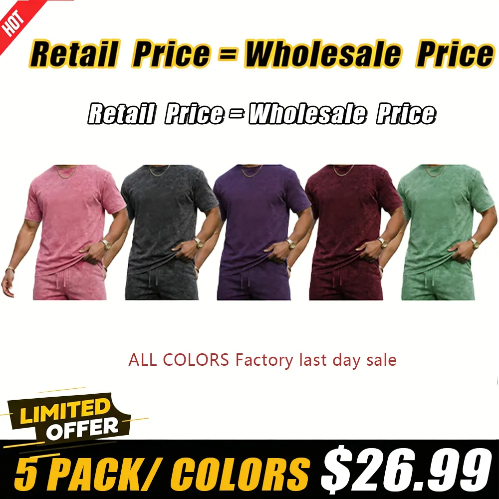 Men's vintage-wash short-sleeve crew-neck T-shirt and drawstring-waist casual shorts