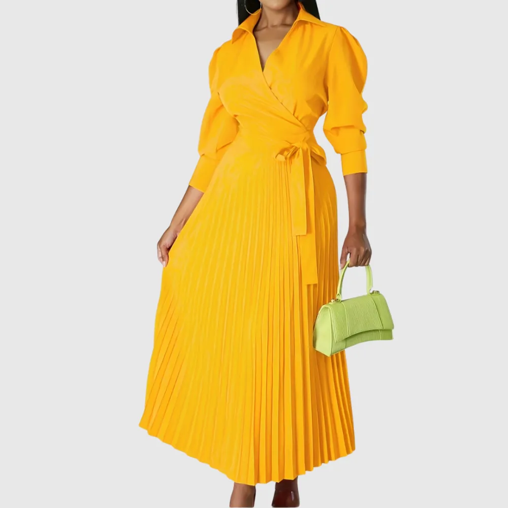  Pleated Wrap Midi Dress