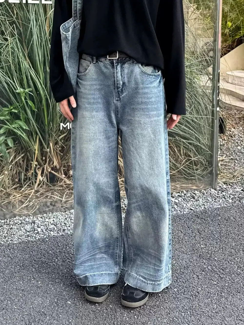 Ripple Washed Straight Leg Jeans