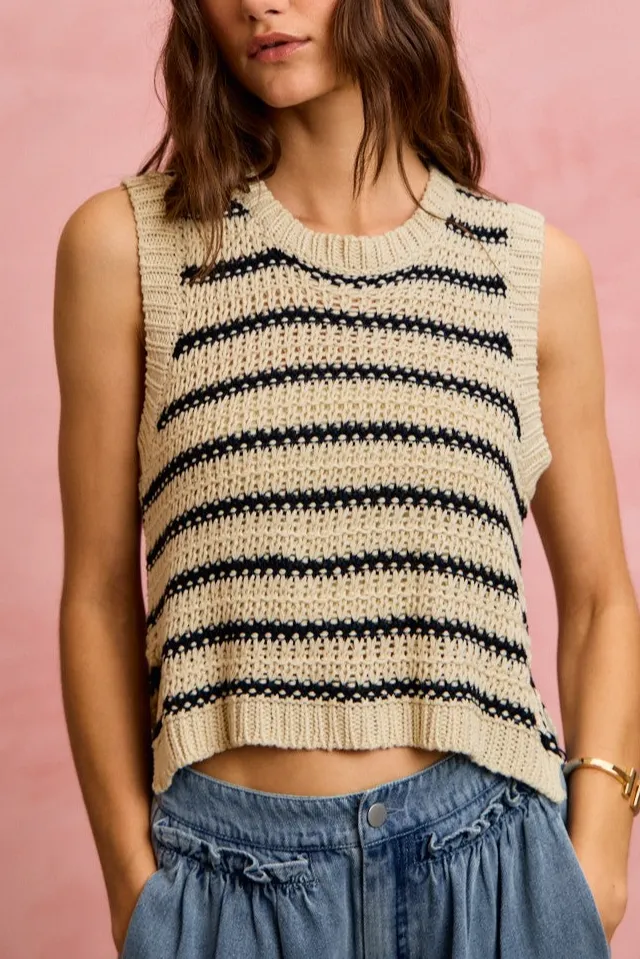 Low Gauge Textured Stripe Sleeveless Sweater Top