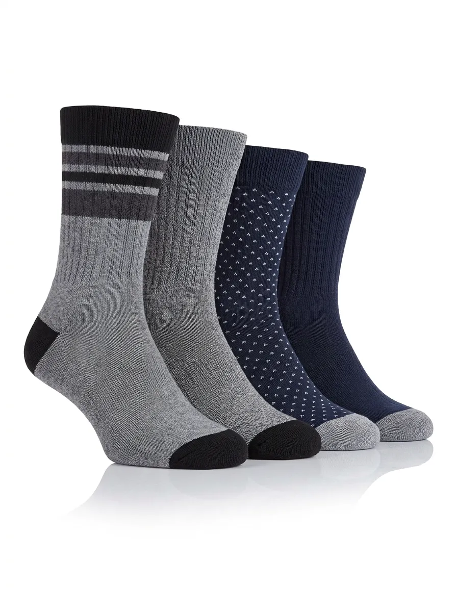 Striped Polka Dot Heathered Texture Ribbed Texture Men's Crew Socks Four-Pair Pack