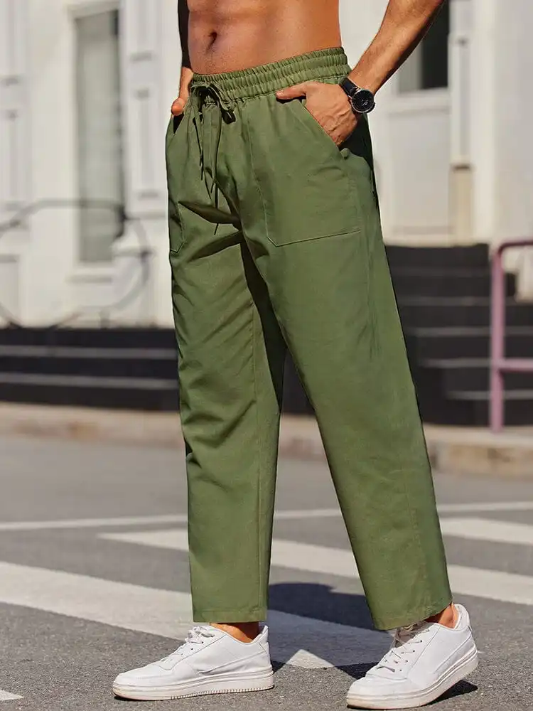 Elastic Linen Blend Pants