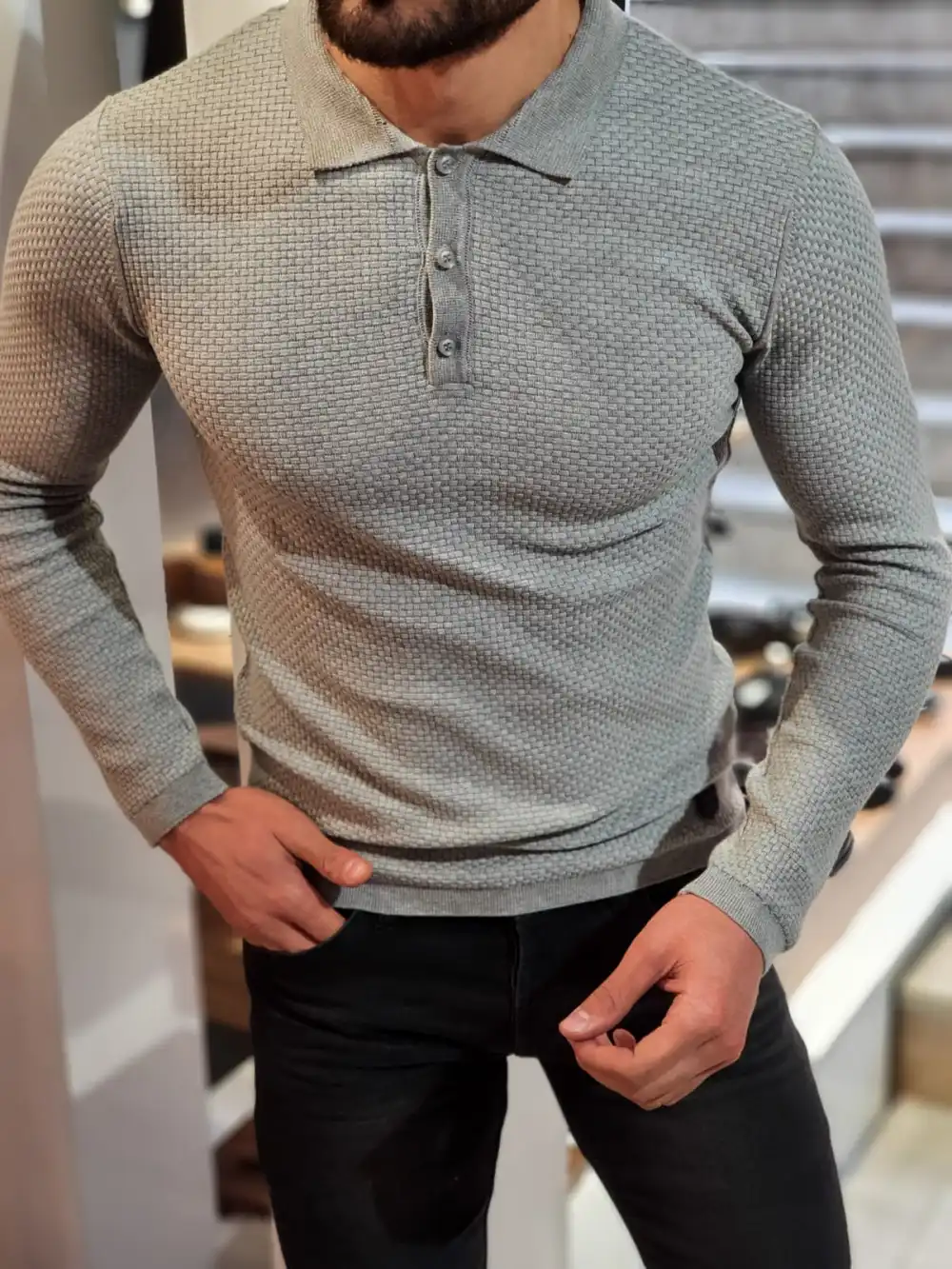 Polo Collar Slim Fit Knit Sweater