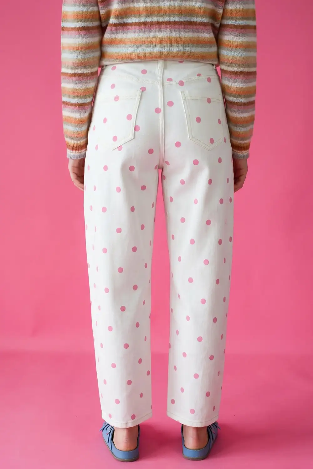 Polka Dot Relaxed Fit Barrel Leg Cropped Casual Jeans