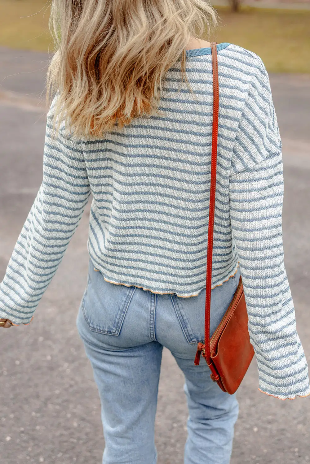 Women's Striped Textured Henley Neck Top