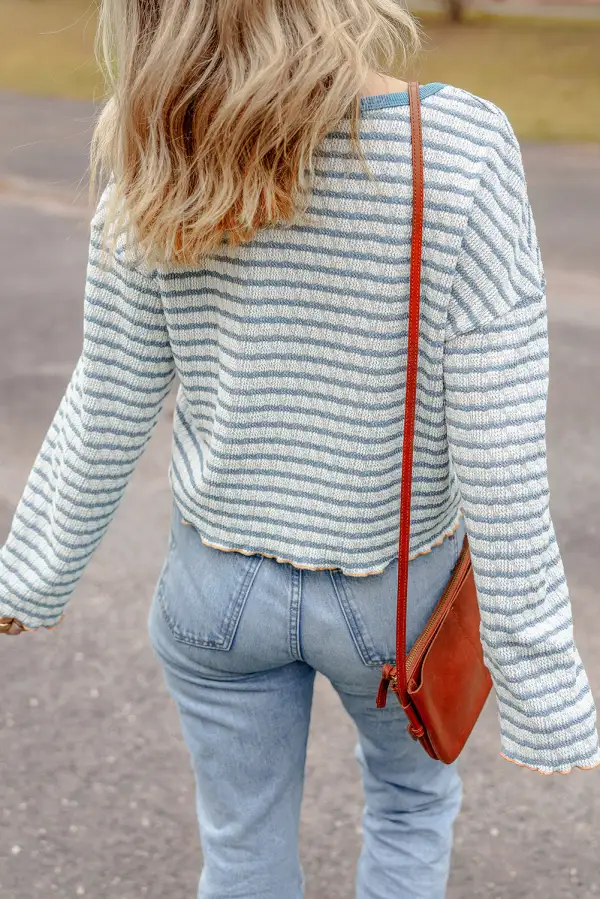 Women's Striped Textured Henley Neck Top