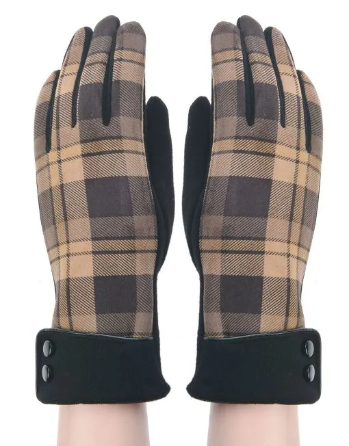 Checked Suede Fashion Gloves