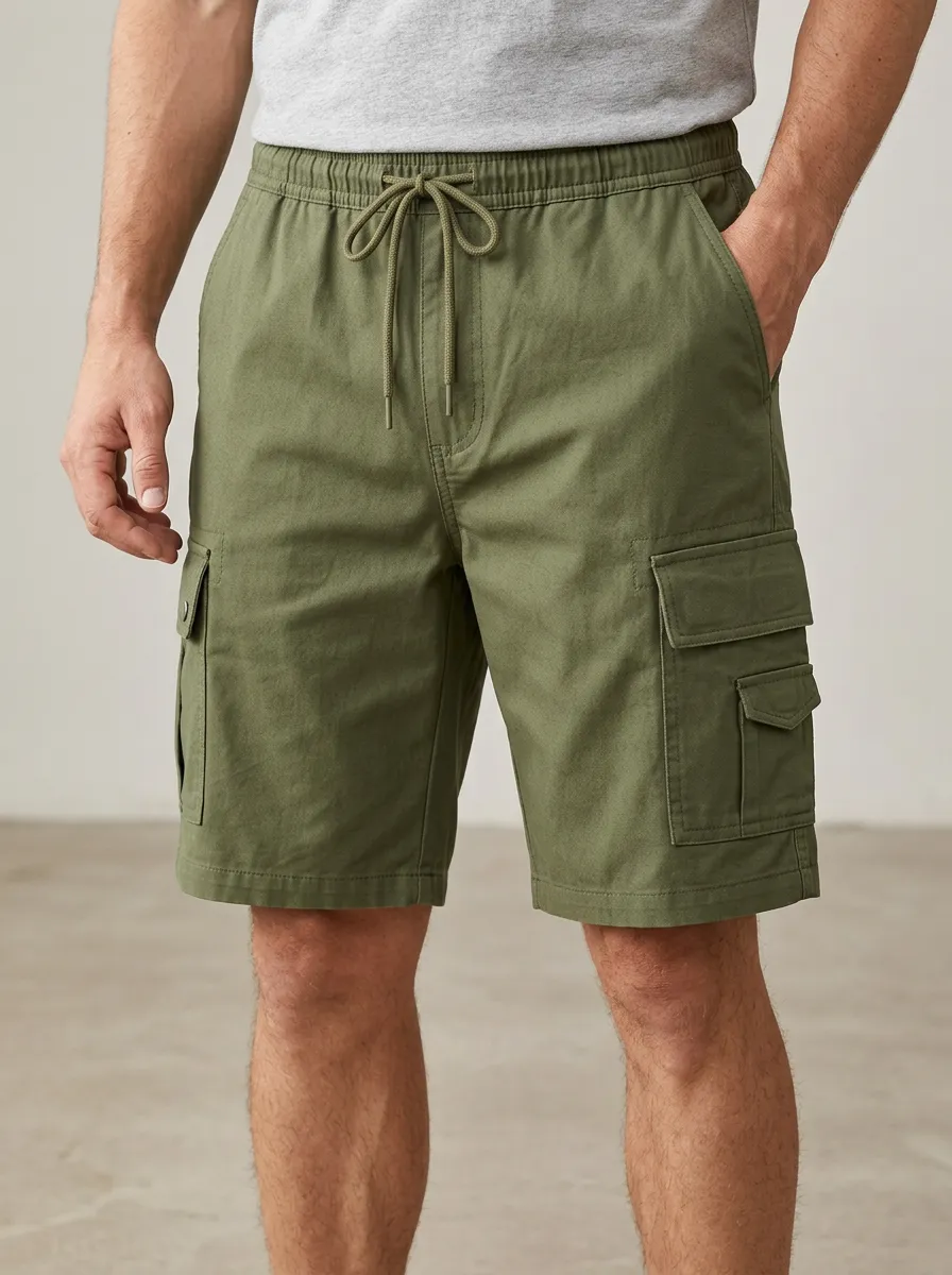 Relaxed-Look Multi-Pocket Drawstring Cargo Shorts