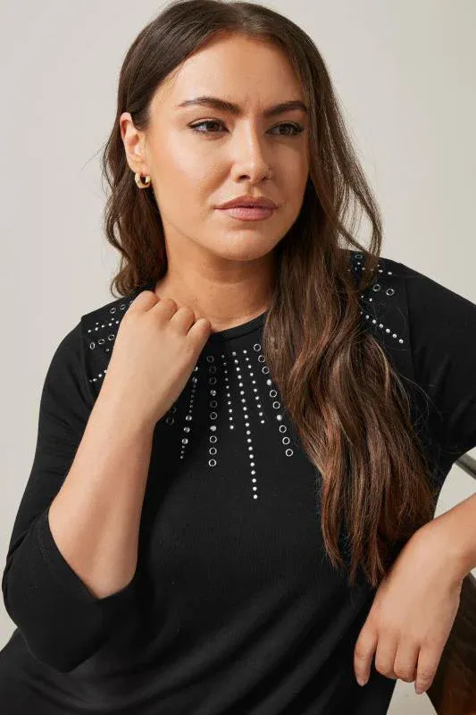 Black Sequin Embellished Longline Top