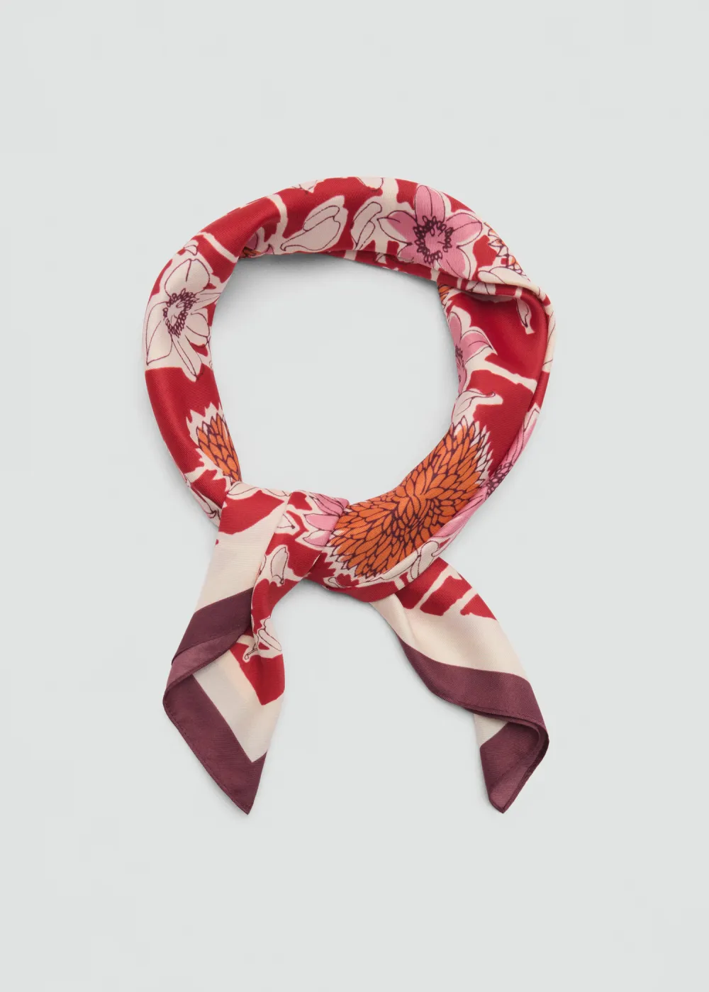 Casual Style Pink Floral Satin Scarf