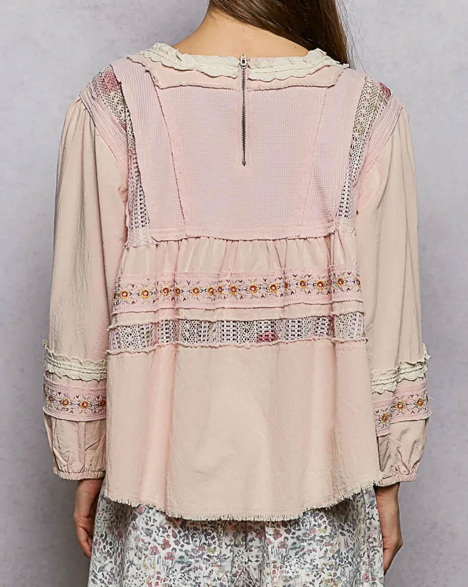 Lace Relaxed Long Sleeve Blouse