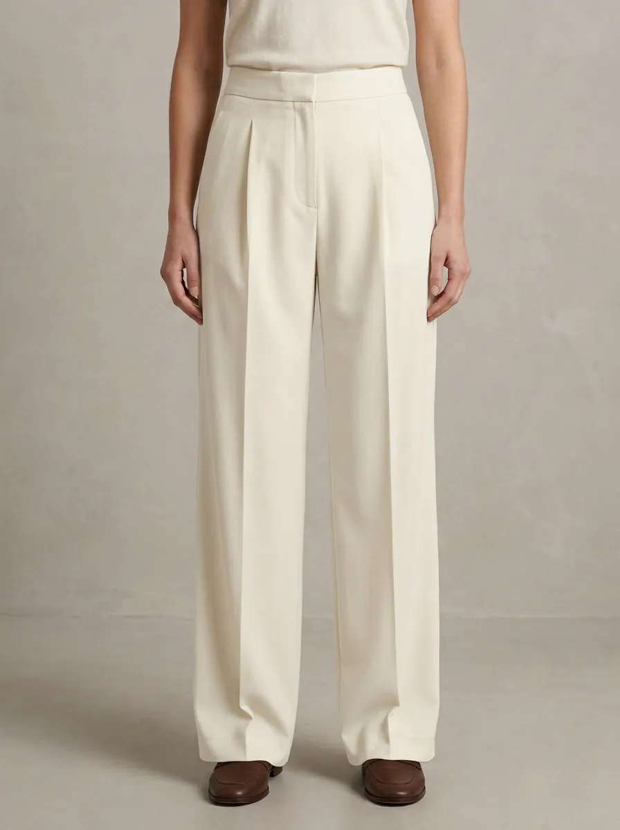 Office High-Waisted Pleated Wide-Leg Trousers
