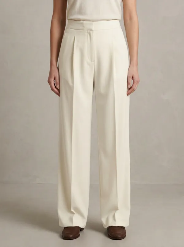 Office High-Waisted Pleated Wide-Leg Trousers