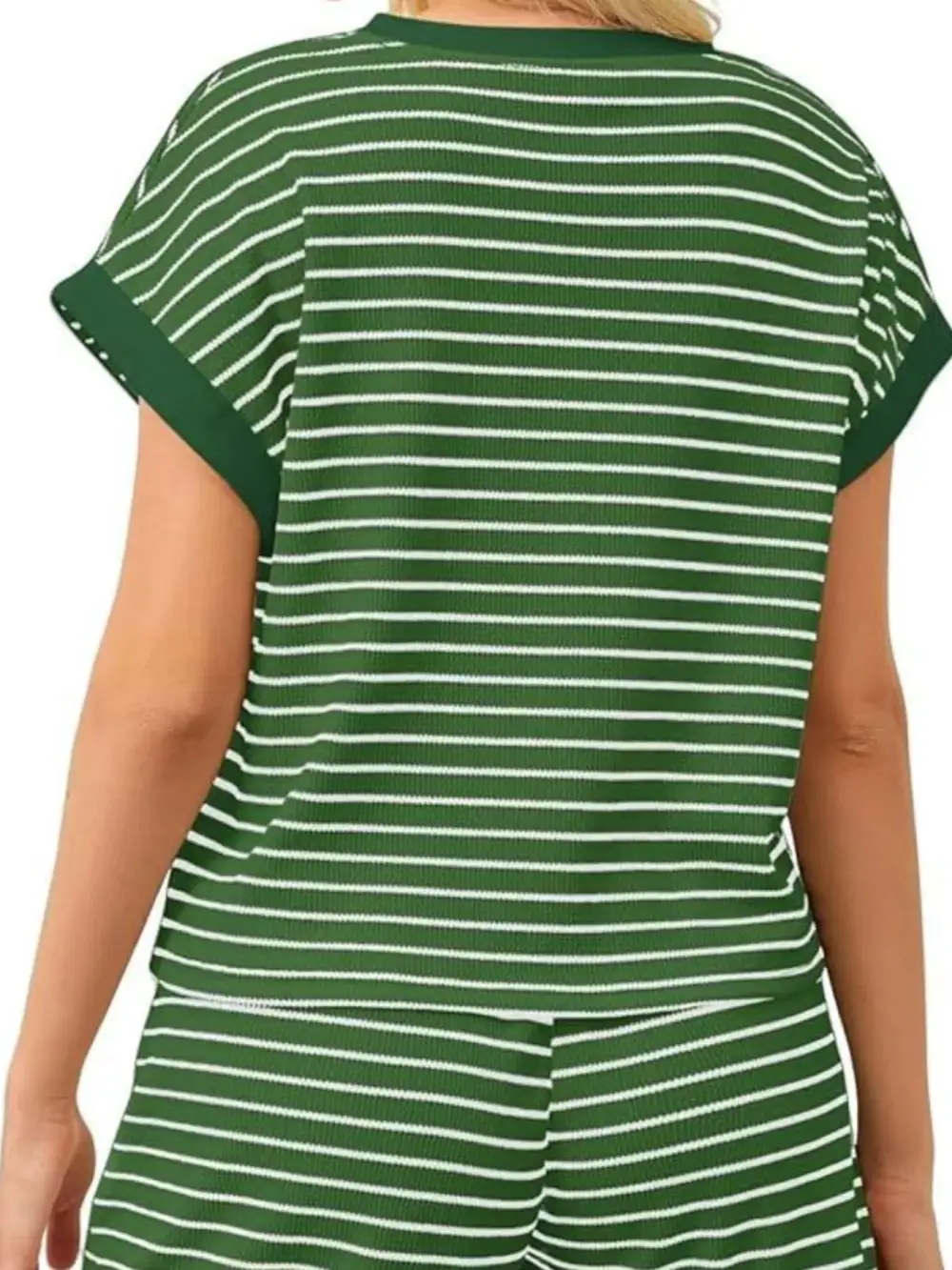 Striped Round Neck Top and Shorts Set