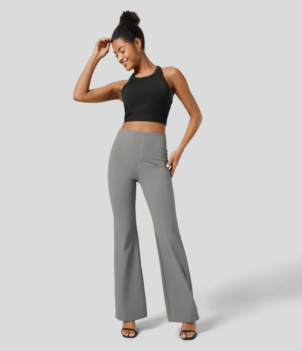  High Waisted Back Side Pocket Slight Flare Work Pants
