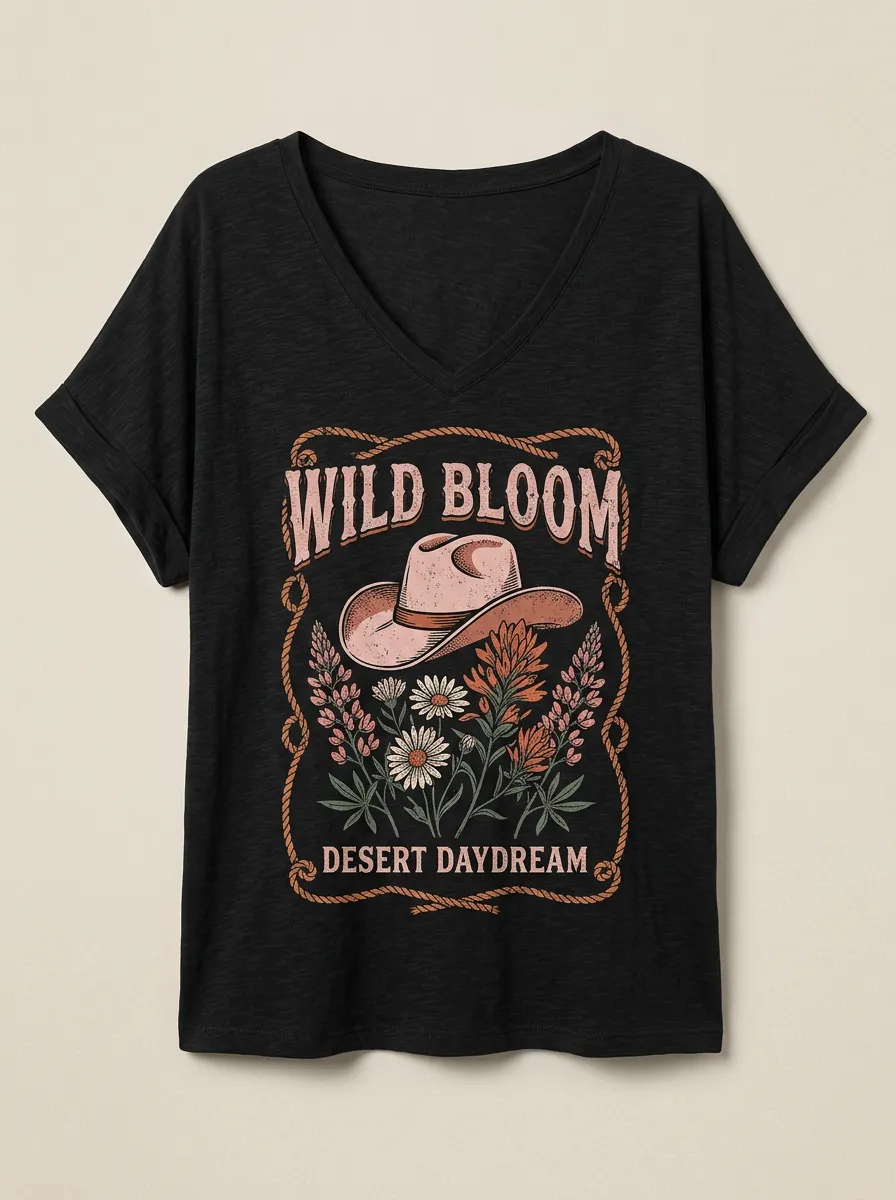 Floral Western Women's V-Neck T-Shirt