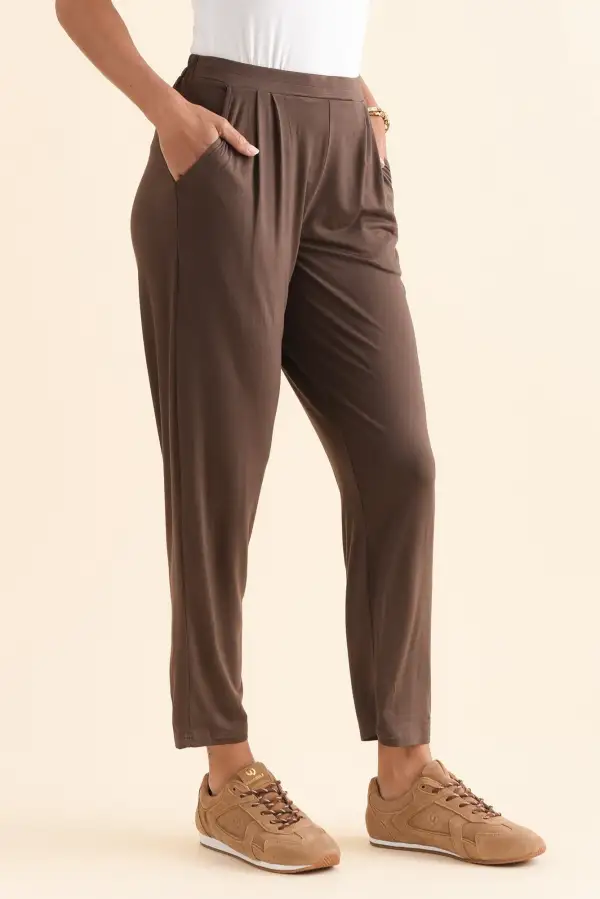 Rayon Mid Rise Elastic Waist Pants