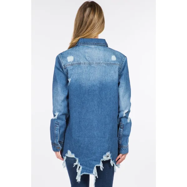 Distressed Frayed Hem Denim Jacket