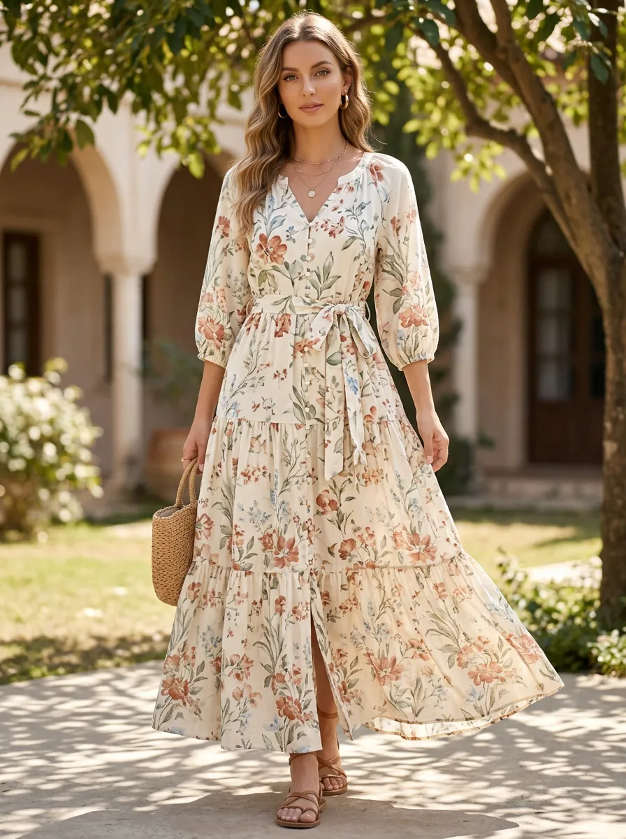 Women's Floral Easygoing Style Printed Maxi Dress