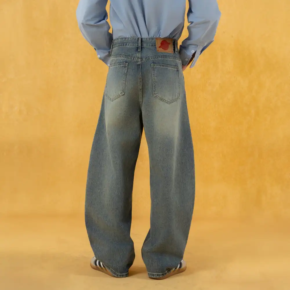 Ultra-Wide Washed Vintage-Wash Jeans