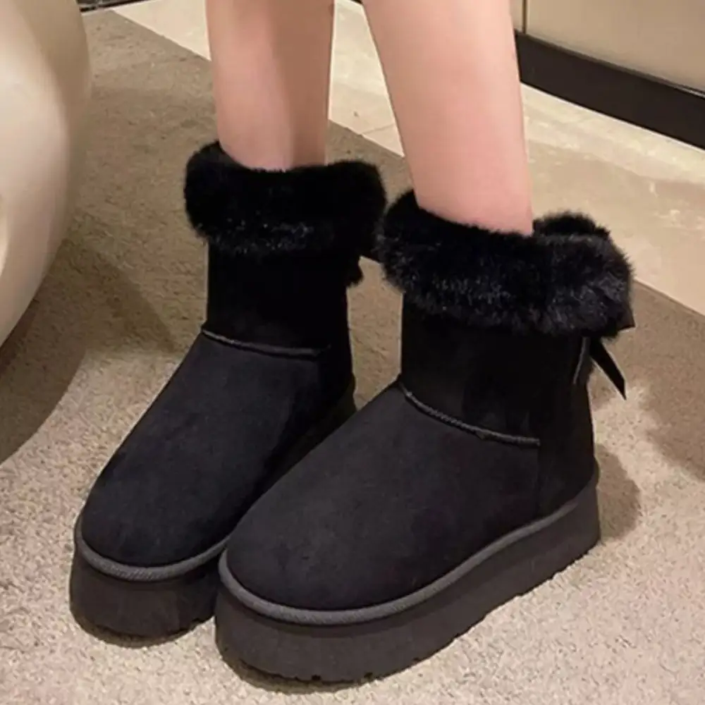 Refined Round Toe Fuzzy Boots